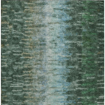 3' X 5' Emerald Teal Blue And Ivory Abstract Washable Indoor Outdoor Area Rug