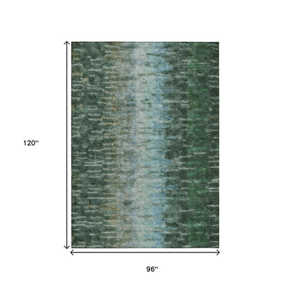 8' X 10' Emerald Teal Blue And Ivory Abstract Washable Indoor Outdoor Area Rug