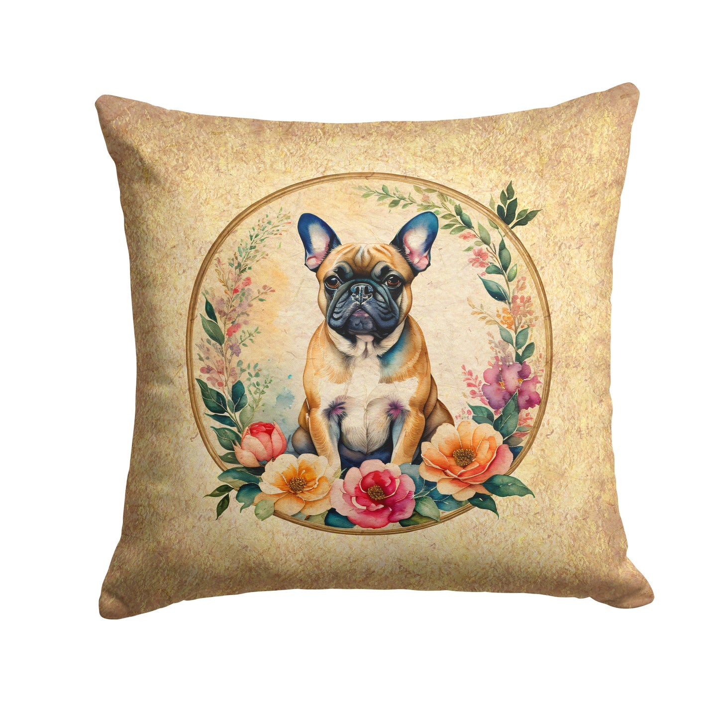Fawn  French Bulldog and Flowers Throw Pillow