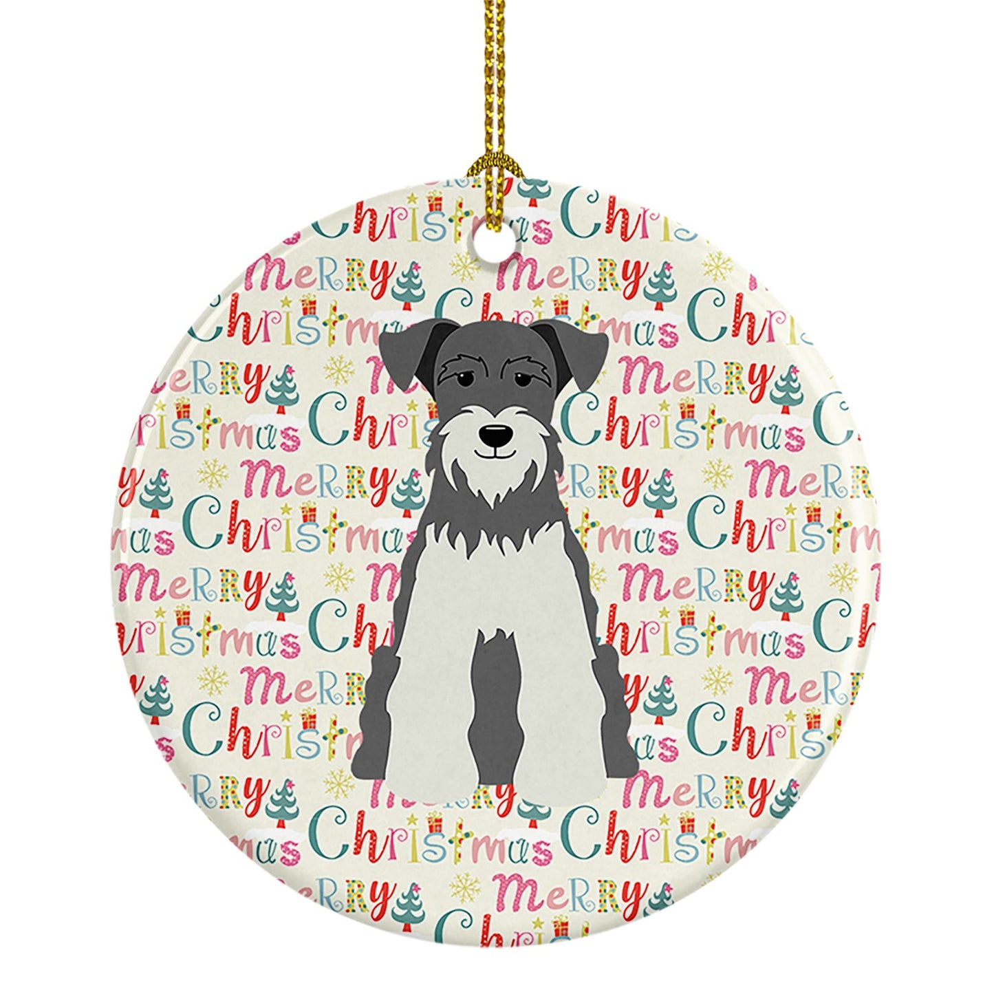 Merry Christmas Miniature Schnauzer Salt and Pepper Ceramic Ornament