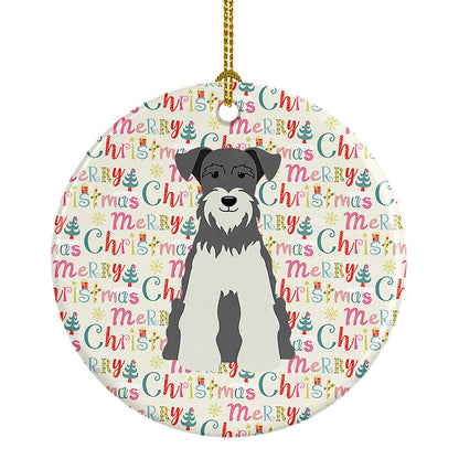 Merry Christmas Miniature Schnauzer Salt and Pepper Ceramic Ornament