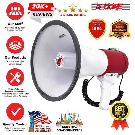 5Core Megaphone Bullhorn Speaker 50W Bull Horn Cheer Megafono 1200 Yards